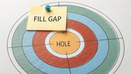 Target diagram with 'Hole' in the center and 'Fill Gap' sticky note, representing business goals and strategy