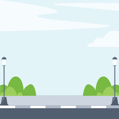 empty space sidewalk for buildings on the side of the road accompanied by garden lights and green trees vector element design