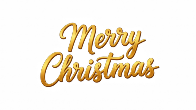 Golden merry christmas text with elegant cursive font on a plain black background image design on transparent background