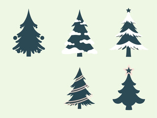 Collection of stylized Christmas trees in various designs, showcasing festive decorations.
