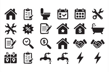 Home operations and service icons for real estate management and utility tracking