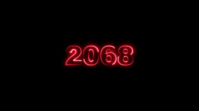 2068 neon line text. Abstract 2068 neon text animation, Glowing neon number text background 4k animation. Concept of counting years.