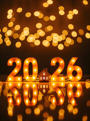 Real estate 2026 market forecast for 2026 with illuminated numbers and house, Real estate 2026