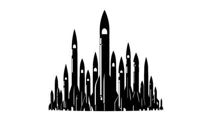 Silhouette of Rocket Ships Forming a City Skyline spaceship