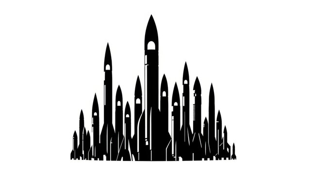 Silhouette of Rocket Ships Forming a City Skyline spaceship