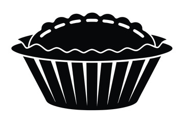 Black silhouette of a delicious homemade pie illustrates dessert in a simple vector