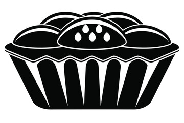 Black drawing showcases a delectable pie filled with fruit toppings elegantly presented