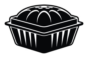 Black and white pudding inside container is depicted with clean lines and style