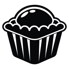 A solitary cupcake is pictured in simple black and white outline for baking