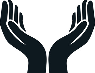Cupped hands gesture depicting generosity and charity in silhouette art style, representing muslim pray icon concept