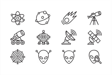 Astronomy Line Icons for Space Projects, Learning Materials, and Apps