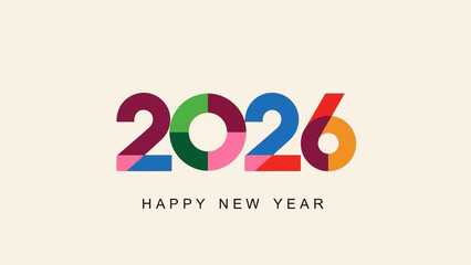 Happy New Year 2026 Colorful Typography Design for Festive Greetings and Celebrations