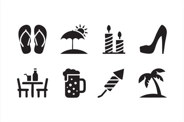 Summer Celebration and Vacation Icons for Beach and Party Design