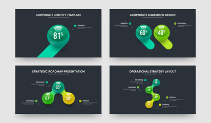 Minimal Report One Two Three Four Option Chart Slide Design Vector Illustration Set. Visual Review 1 2 3 4 Step Diagram Slideshow Layout Bundle.