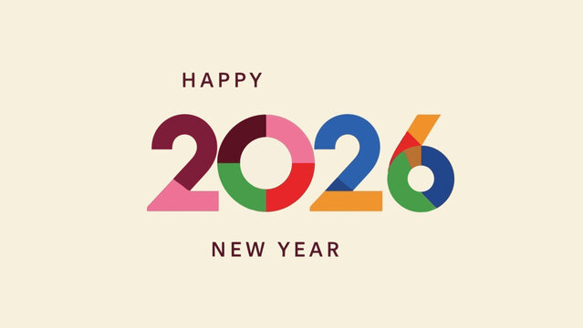 Colorful 2026 Happy New Year Celebration in Vibrant Typography, Festive Design, and Bright Colors