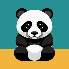 Obraz premium A cute cartoon panda bear sitting with a teal and yellow background in a flat design style.