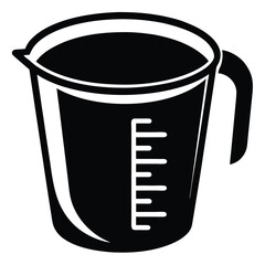 Black and white drawing shows measuring cup with marked volume measurements on the side