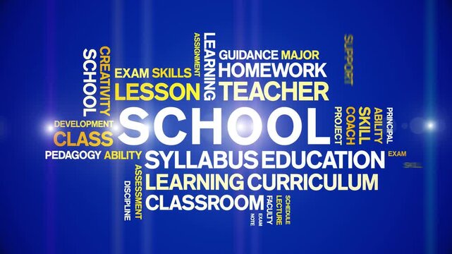 School animated word cloud-text design animation tag kinetic typography seamless loop.
