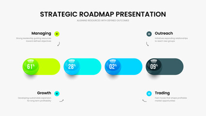 Elegant Showcase Four Element Chart Frame Design. Digital Forecast Presentation Layout Vector Illustration. Modern Growth 4 Option Diagram Slide Template.