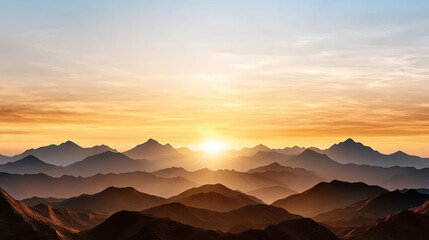 Naklejka premium Glowing horizon over gentle mountain curves minimal golden sunrise peaceful vista