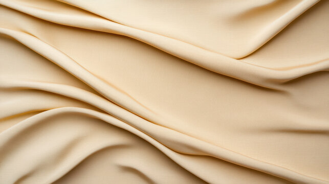 Soft beige fabric folds flowing across smooth textile surface, elegant serene drape - Powered by Adobe