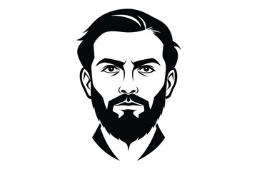 Monochrome portrait reveals an attractive man with styled hair, bold beard, and formal attire