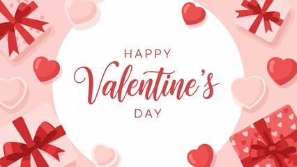 Valentine's Day Celebration Hearts, Gifts & Festive Decor, Pink Background