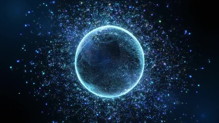 Glowing translucent sphere with luminous particles in circular formation on dark background for abstract energy concept. - Powered by Adobe