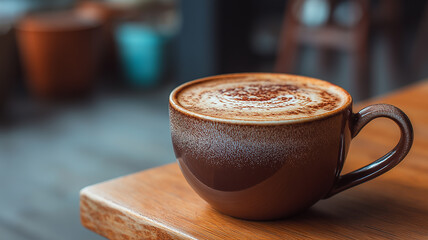 Sipping a rich cappuccino from a brown mug is pure bliss in a welcoming coffee shop Generative AI