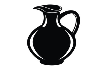 A simple black jug with handle and spout sits centrally within the frame