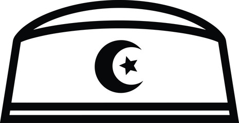 Muslim pray icon on a peci cap representing islamic faith and culture with crescent moon and star symbol