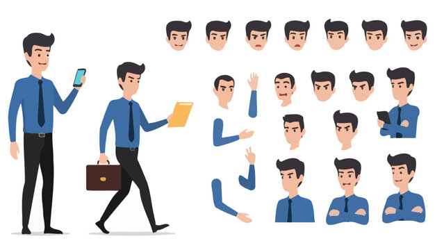 Business Character Animation Set Customizable Employee with Diverse Expressions