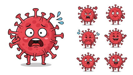 COVID-19 Cartoon Characters with Different Facial Expressions Showing Various Emotions