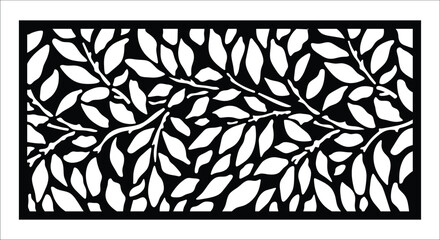 Decorative Rectangular Panel with Leaf and Branch Pattern Black and White organic
