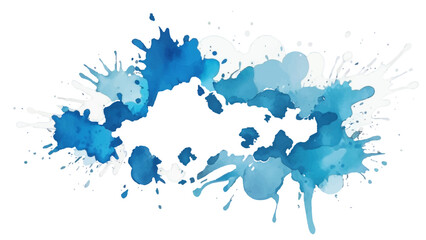 Blue watercolor background with water splash paint and artistic ink splatter texture