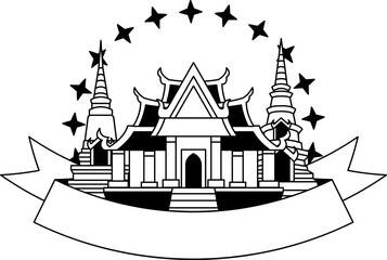 Obraz premium black and white illustration of thai temple and pagoda