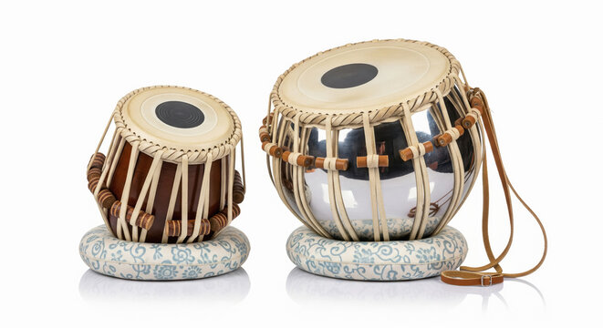 Traditional Indian Tabla Drums Isolated on White Background