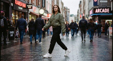 Woman Crossing Street In London England