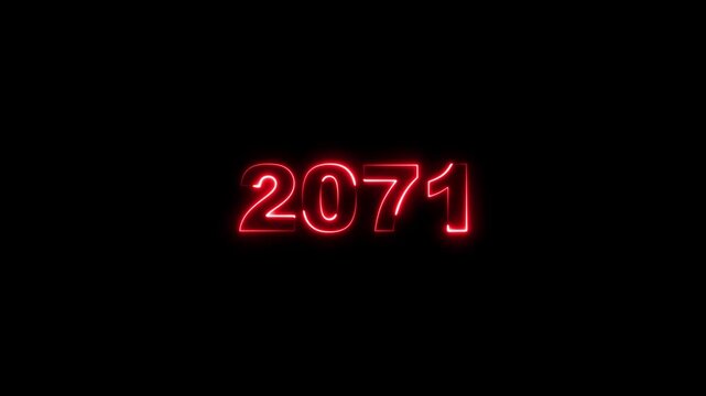 2071 neon line text. Abstract 2071 neon text animation, Glowing neon number text background 4k animation. Concept of counting years.