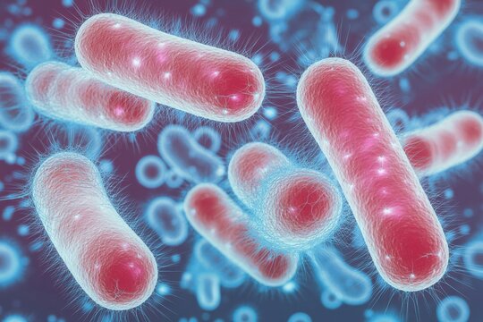 3d illustration of bacteria cells under microscope in detail medical