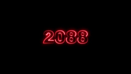2088 neon line text. Abstract 2088 neon text animation, Glowing neon number text background 4k animation. Concept of counting years.
