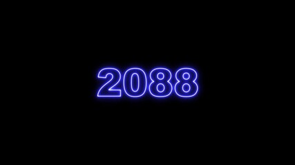 2088 neon line text. Abstract 2088 neon text animation, Glowing neon number text background 4k animation. Concept of counting years.
