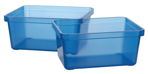 Two translucent blue plastic storage containers side by side isolated on a transparent background