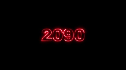 2090 neon line text. Abstract 2090 neon text animation, Glowing neon number text background 4k animation. Concept of counting years.