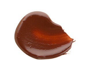 Smear of sweet chocolate isolated on white background, closeup