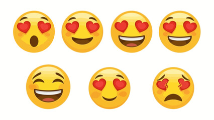 Collection of expressive love face emoticons with heart eyes showcasing diverse emotions