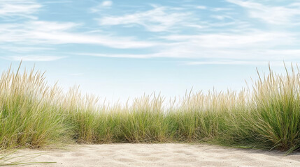 Fototapeta premium Minimal serene dune grass landscape with soft sky and sandy foreground