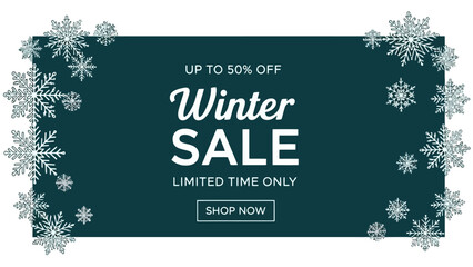 Up to 50% Off Winter Sale Limited Time Only Shop Now with Snowflakes
