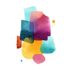 Abstract Watercolor Shapes Composition in Teal, Orange, Pink and Purple on White Background, Modern Art Design for Print, Poster, Card, and Creative Projects