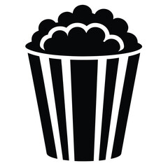 A full container of popcorn is shown in a black and white simple monochromatic icon